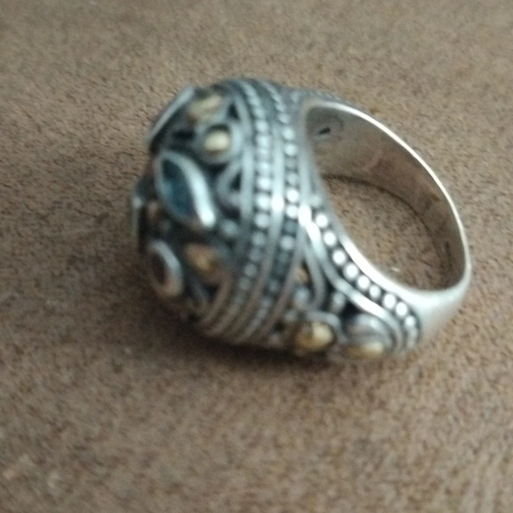 🔥Vintage Samuel Benham Sterling Silver 18 K gold W/Real Gemstones Cocktail Ring - Picture 3 of 11